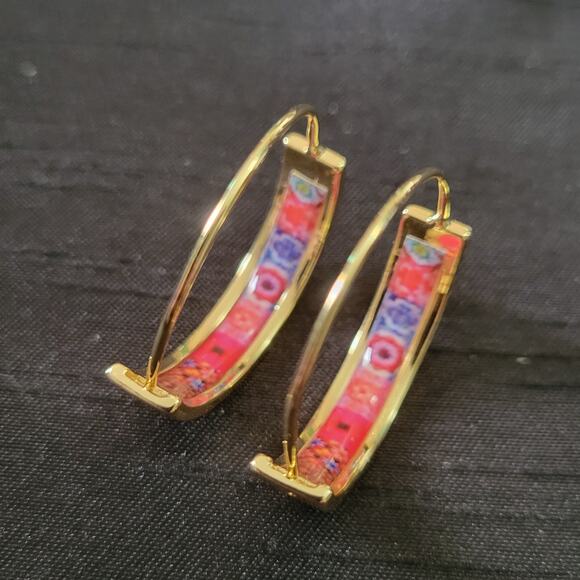 Boho floral insert gold tone hoop earrings - Picture 1 of 3